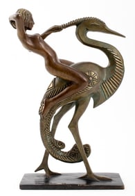 Wang Jida Woman Riding a Heron Bronze, 1988