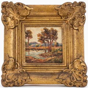 European School Landscape Scene Oil on Board