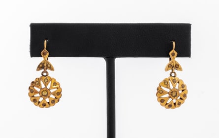 18K Victorian Rose Gold Quartz Drop Earrings