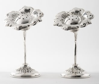 Hazorfim Judaica Silver Flower Besamim, Pair