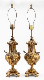 Italian Baroque Revival Style Bronze Lamps, Pair