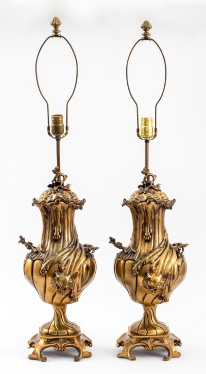 Italian Baroque Revival Style Bronze Lamps, Pair (1 of 13)
