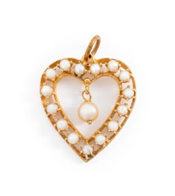 14K Yellow Gold Cultured Pearl Heart Pendant