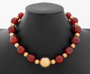 Carnelian & Gold-Tone Bead Necklace