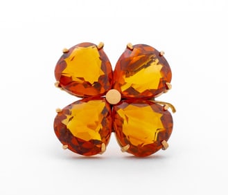 18K Yellow Gold Citrine Clover Pin