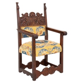 Italian Baroque Revival Walnut Armchair, 19th C.