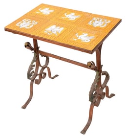 Arts & Crafts Ceramic Tile Top Painted Iron Table