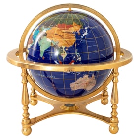 Hardstone Marquetry Specimen Globe on Brass Stand