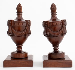 Neoclassical Architectural Urn Mahogany Finials, 2