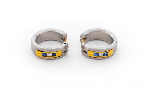 Stainless Steel 14K Yellow Gold Huggie Earrings