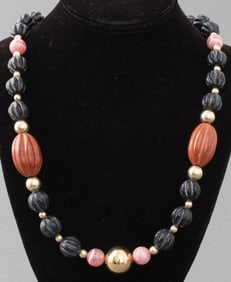 14K Plated Jasper, Onyx, & Rhodochrosite Necklace