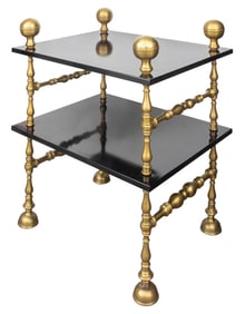 Baroque Revival Brass Black Lacquer 2-Tier Table
