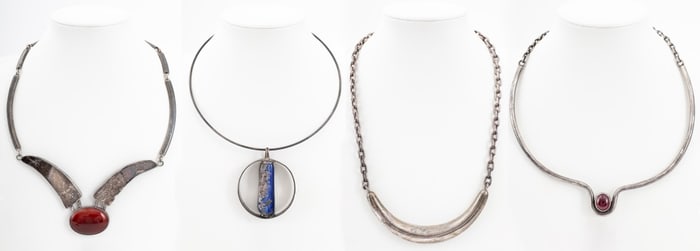 Modernist Gem-Set Silver Necklaces, 4