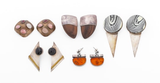 Modernist Sterling Silver Earrings, 5 Pairs