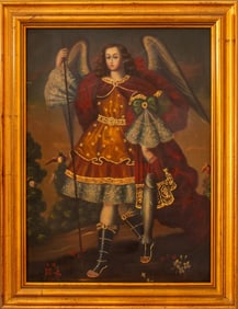 Cuzco School Style Archangel Raphael Oil on Panel