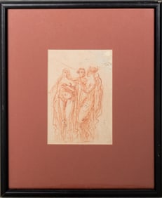European School 3 Muses Red Chalk on Laid Paper