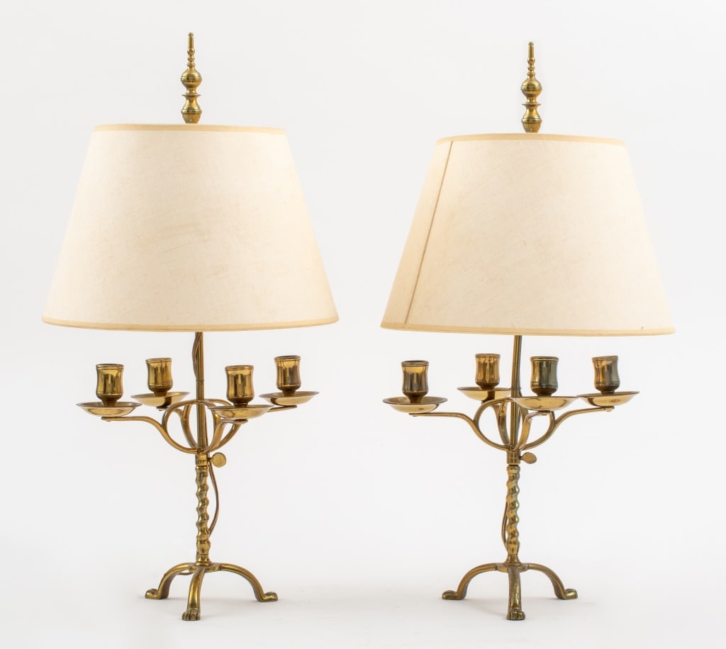 Brass Four-Arm Candle Lamps, Pair (1 of 6)