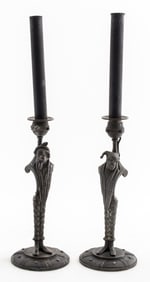 Allegorical Figure Metal Candlestick Lamps, 2