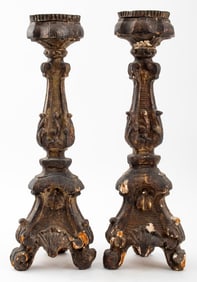 Italian Baroque Giltwood Altar Candlesticks, Pair