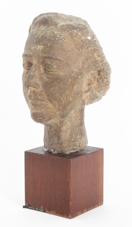 Paula Meizner "Untitled #23" Plaster Sculpture: Paula Meizner (American, born Poland, 1904-1990) "Untitled #23" Modernist Plaster Sculpture, depicting female bust. 17" H x 5.5" W x 6" D. Provenance: From the estate of the Paula Meizner. Note: The a