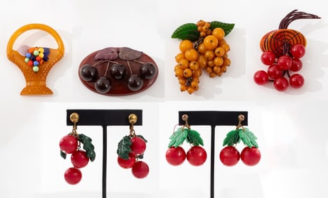 Fruit Form Bakelite Jewelry, 8 Pieces