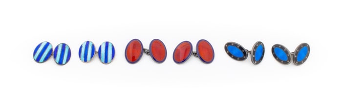 English Art Deco Sterling Cufflinks, 3 Pairs