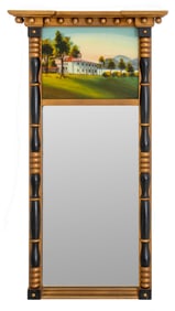 American Folk Art Reverse Painted Glass Mirror