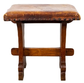 English Arts & Crafts Gnome Carved Oak Footstool