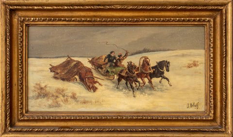 Jwan Orloff Winter Landscape Oil on Board, 19th C.