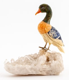 Carved Stone Bird on Quartz Rock Crystal Matrix