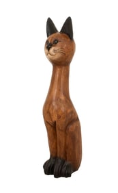Folk Art Painted Wood Siamese Cat Sculpture