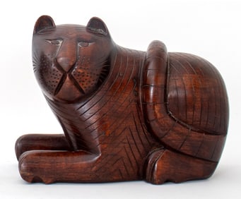 Folk Art Carved Wood Animalier Cat Sculpture