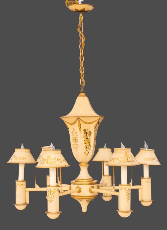 Regency Style Tole Peinte Six-Light Chandelier (1 of 9)