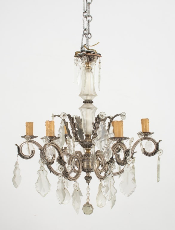 Italian Silvered Bronze Crystal 6-Light Chandelier (1 of 5)