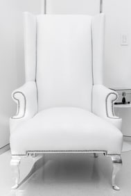 Hollywood Regency White Wingback Armchair