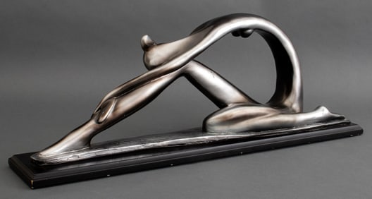 Art Deco Revival Dancer Silvered Ceramic Sculpture