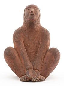 Abstract Seated Figure Red Clay Sculpture