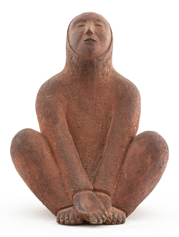 Abstract Seated Figure Red Clay Sculpture (1 of 10)