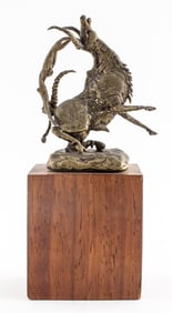 Brutalist Bull & Nude Acrobat Bronze Sculpture
