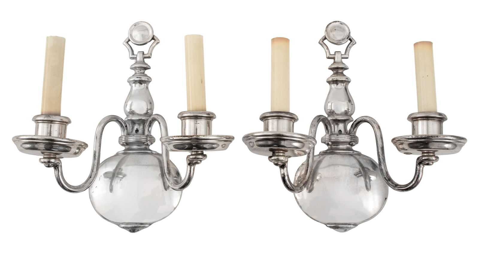 Hollywood Regency Chromed Brass Sconces, Pair (1 of 6)