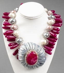 Vilaiwan Faux Pearl & Stone Fringe Necklace