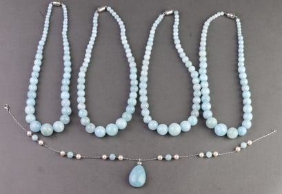 Sterling Silver, Blue Quartz & Pearl Necklaces, 5