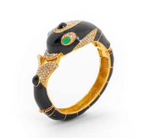 Ciner Enamel and Rhinestone Fish Bangle
