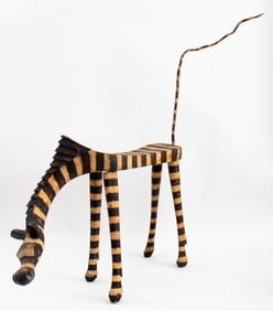 Folk Art Carved Wood Zebra Form Side Table