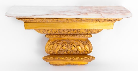 Neoclassical Style Stone Top Giltwood Wall Bracket