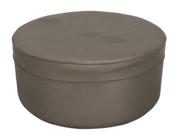 Round Grey Vinyl Covered Ottoman