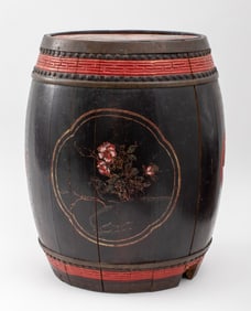 Chinese Hand-Painted Wood Barrel