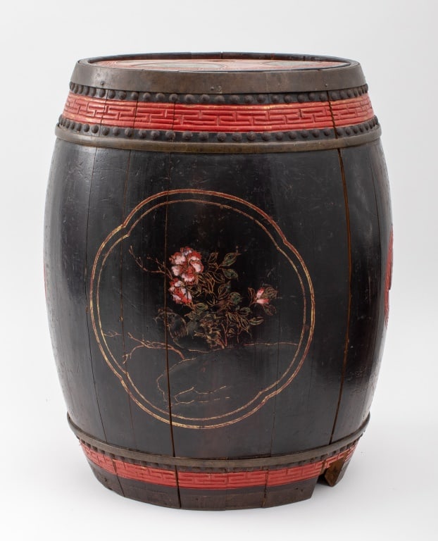 Chinese Hand-Painted Wood Barrel (1 of 11)