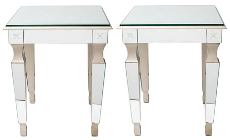 Hollywood Regency Style Mirrored End Tables, Pair