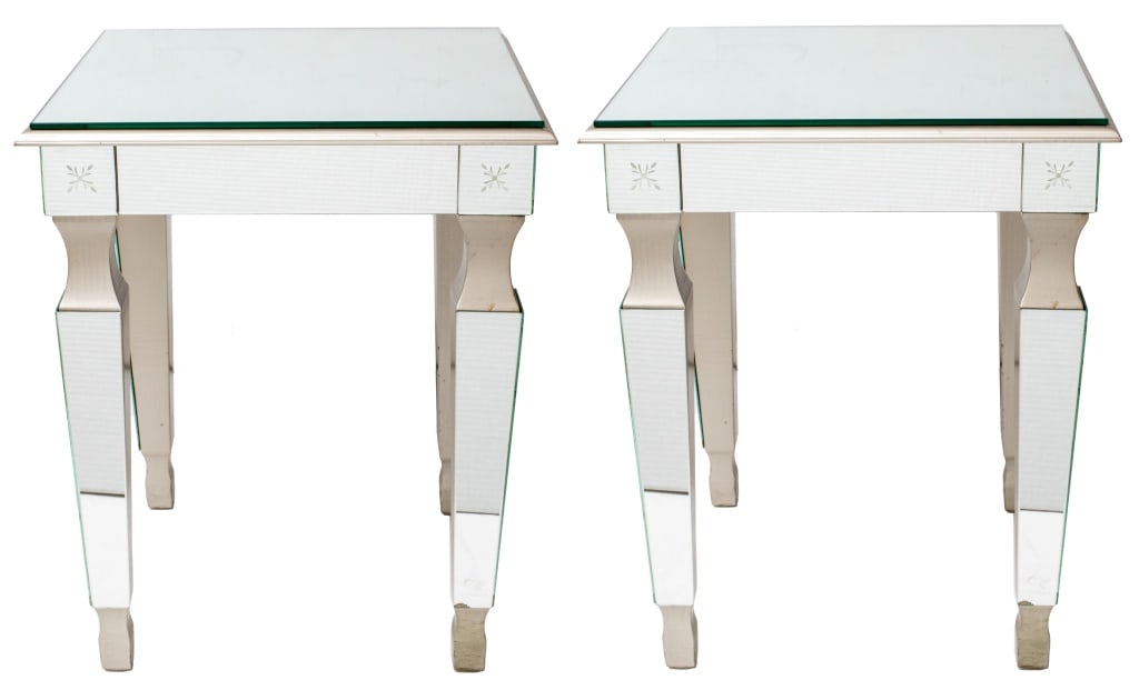 Hollywood Regency Style Mirrored End Tables, Pair (1 of 8)